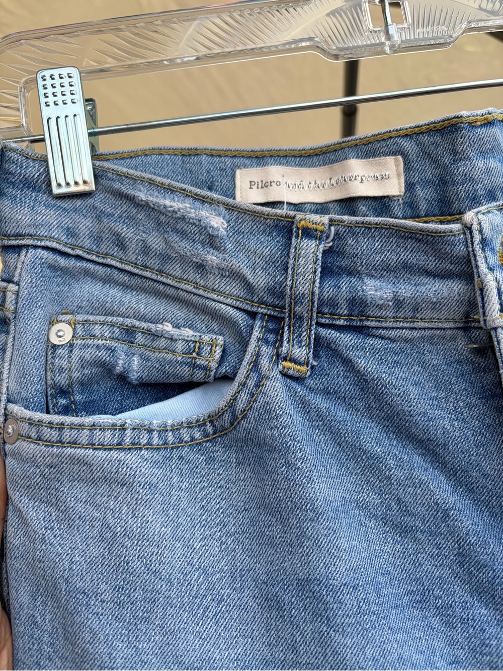 Pilcro Light Blue Denim Boyfriend Jeans with Red Velvet Lace-Up Side - Picture 5 of 7